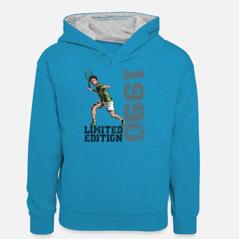Édition limitée 1990 Tennis en édition limitée - Sweat à capuche contrasté Ado - bleu paon/gris chiné