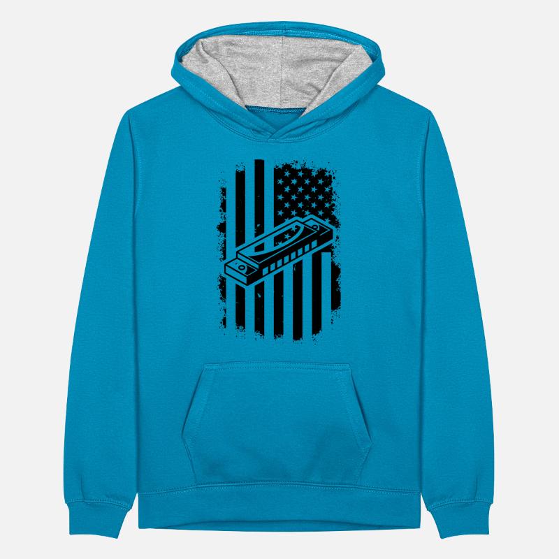 Harmonica Instrument Harmonica US Flag Harmonica M Teenager Kontrast-Hoodie