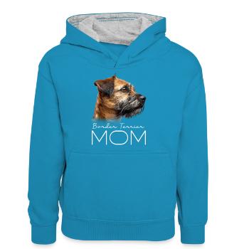 Maman Border Terrier - Sweat à capuche contrasté Ado - bleu paon/gris chiné - Devant