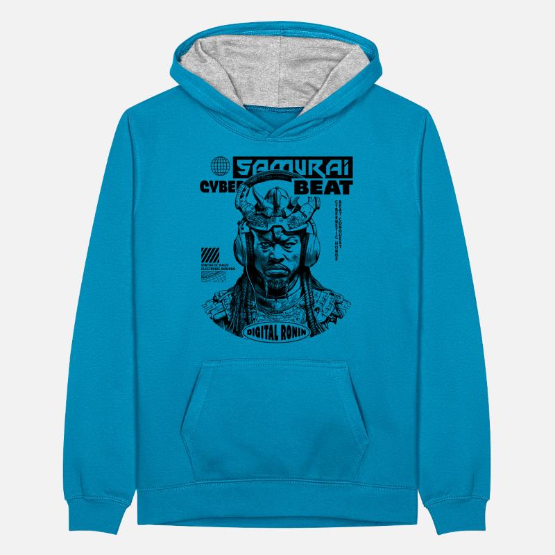 Tech Samurai Sci-Fi Shirt Teenager Kontrast-Hoodie