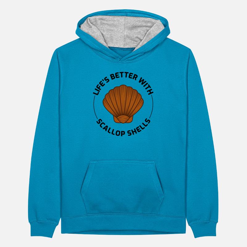 Scallop Seashells Collector Beachcomber Shellfish Teenager Contrast Hoodie