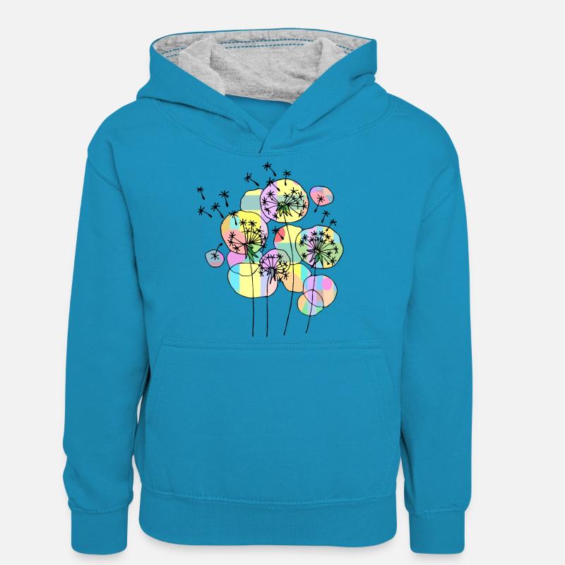 Fleur - Sweat à capuche contrasté Ado - bleu paon/gris chiné