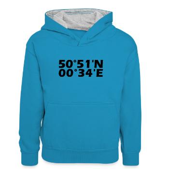 Hastings Koordinaten - Teenager Kontrast-Hoodie - Pfauenblau/Grau meliert - Vorne