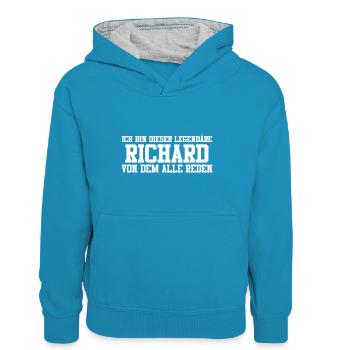 Richard Name Design - Teenager Kontrast-Hoodie - Pfauenblau/Grau meliert - Vorne