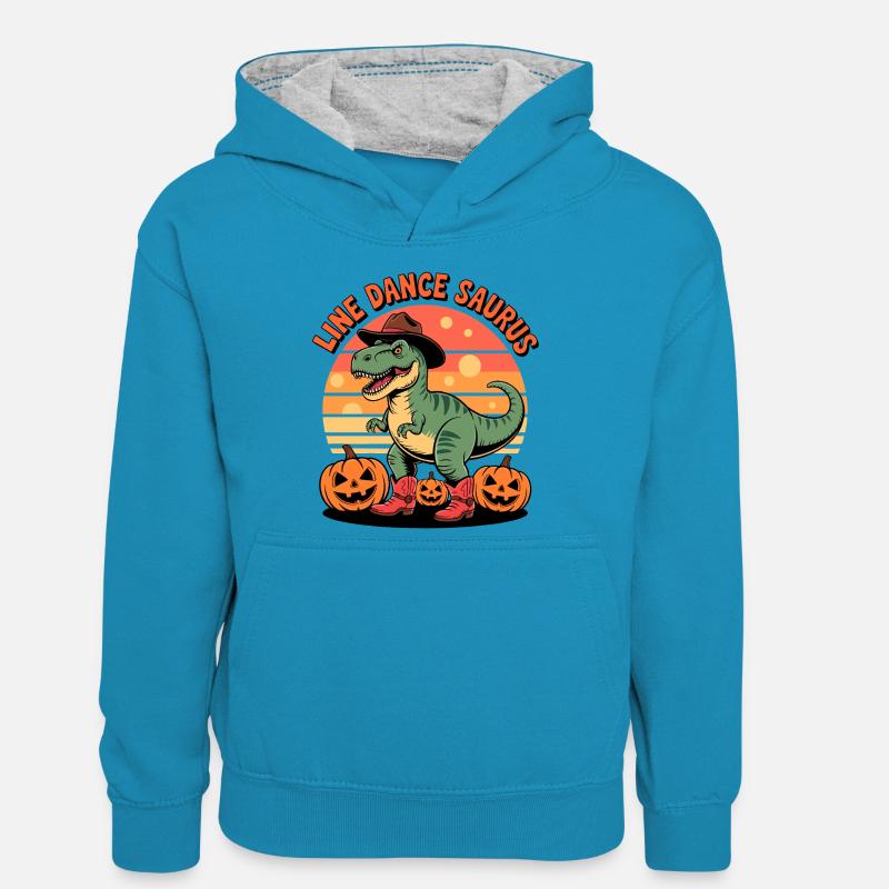 LineDance Saurus Halloween - Sweat à capuche contrasté Ado - bleu paon/gris chiné