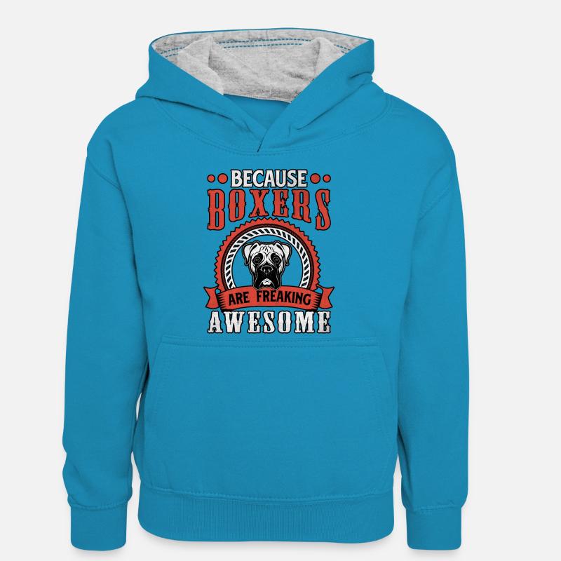 Parce que les boxeurs sont géniaux - Sweat à capuche contrasté Ado - bleu paon/gris chiné