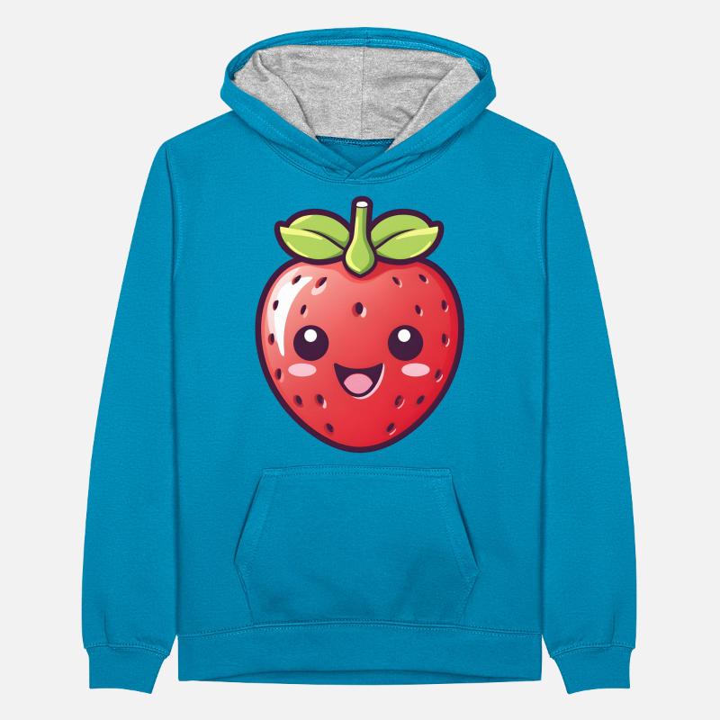 Erdbeere Kawaii Stil Version 2 Teenager Kontrast-Hoodie