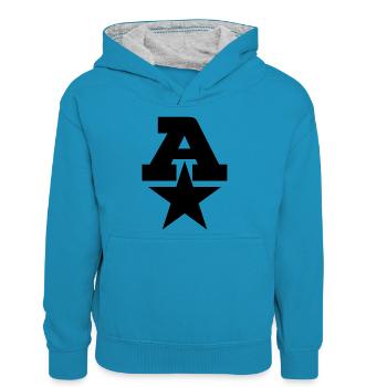 Une étoile - Sweat à capuche contrasté Ado - bleu paon/gris chiné - Devant