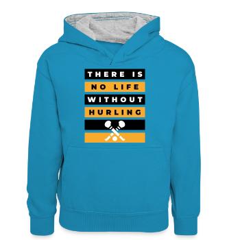 Es gibt kein Leben ohne Hurling - Teenager Kontrast-Hoodie - Pfauenblau/Grau meliert - Vorne