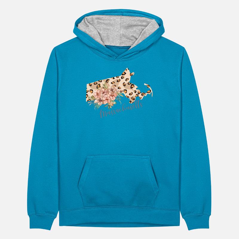 Massachusetts Leopard-pattern Map Teenager Contrast Hoodie