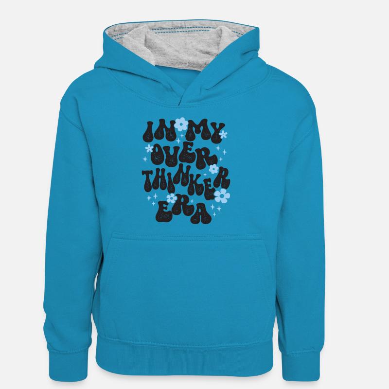 Dans mon ère Overthinker Overthink - Sweat à capuche contrasté Ado - bleu paon/gris chiné