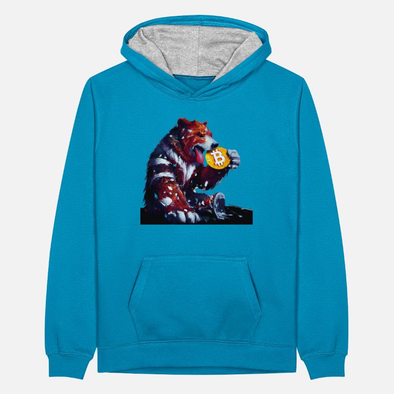 Capitalist bear eats Bitcoin cryptocurrency Teenager Contrast Hoodie