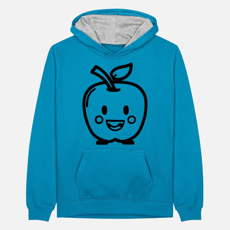 Cute Apple with Face Vector Gift Idea Teenager Contrast Hoodie