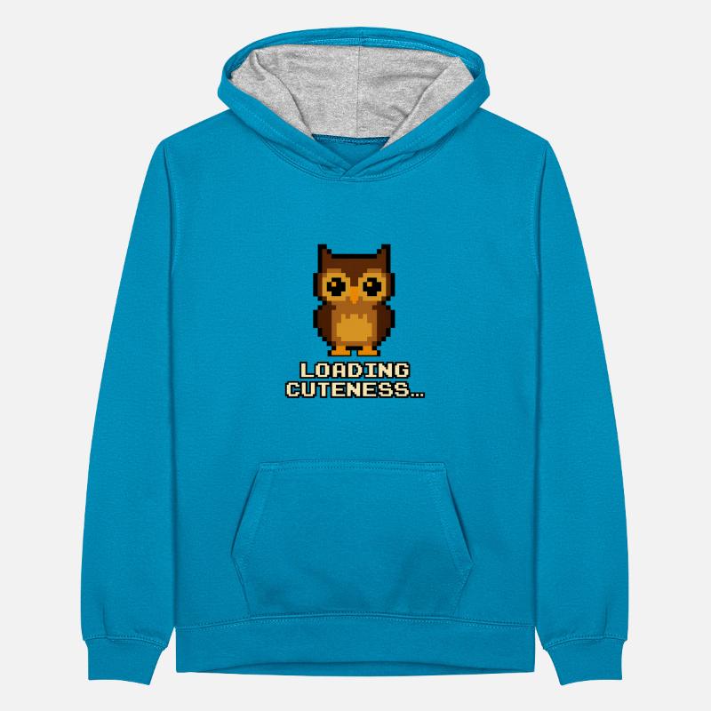 Pixel Eulen Loading Cuteness Teenager Kontrast-Hoodie