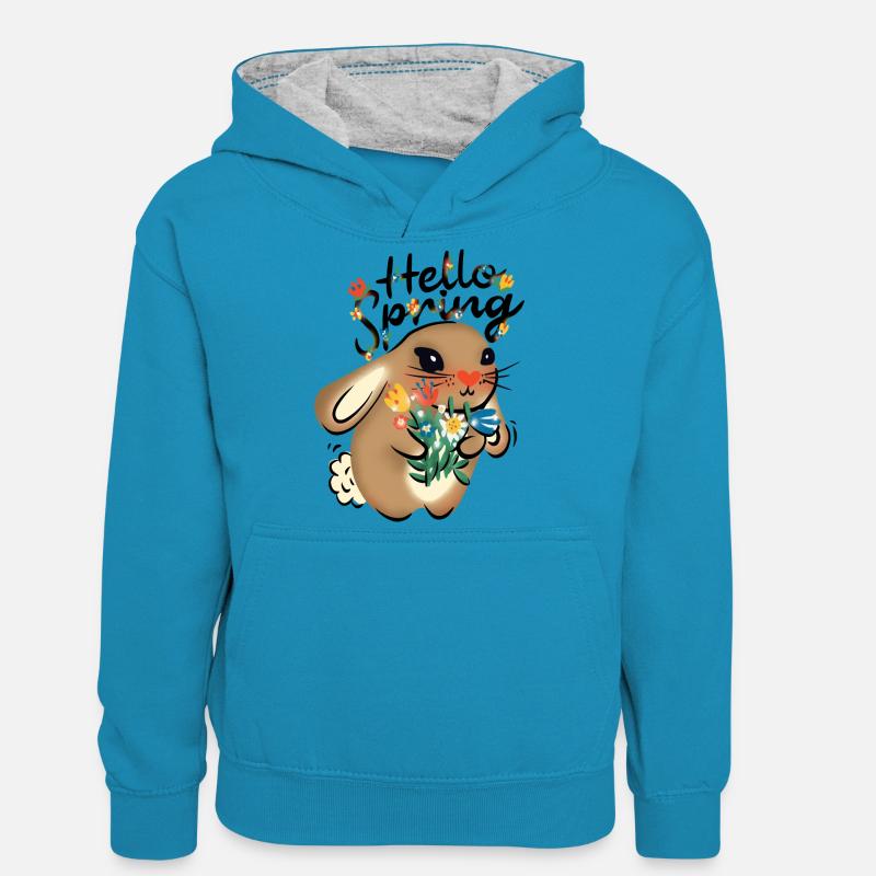 Bonjour Spring - Sweat à capuche contrasté Ado - bleu paon/gris chiné
