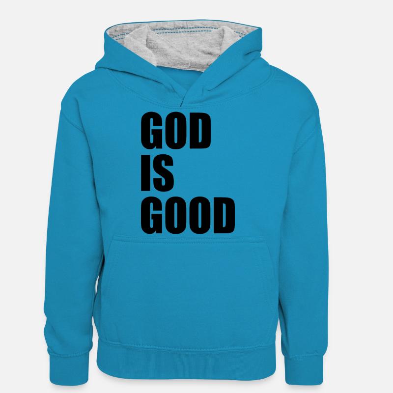 God is good - Sweat à capuche contrasté Ado - bleu paon/gris chiné