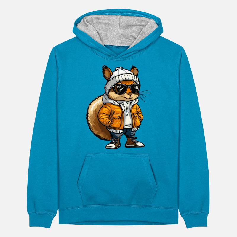 Squirrel Cool Comic Teenager Contrast Hoodie