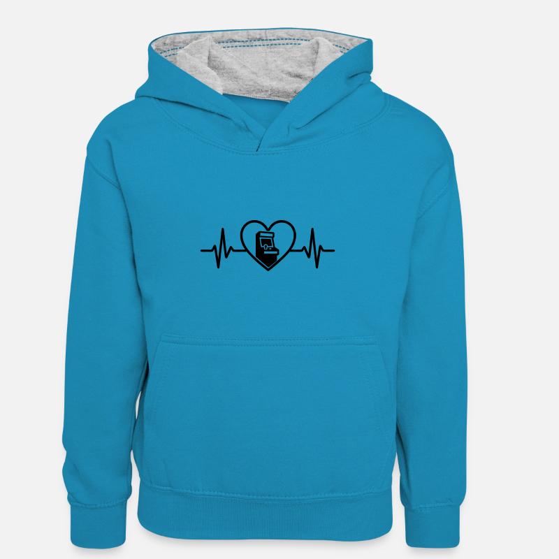 Coeur Arcade Machine à sous Retro - Sweat à capuche contrasté Ado - bleu paon/gris chiné