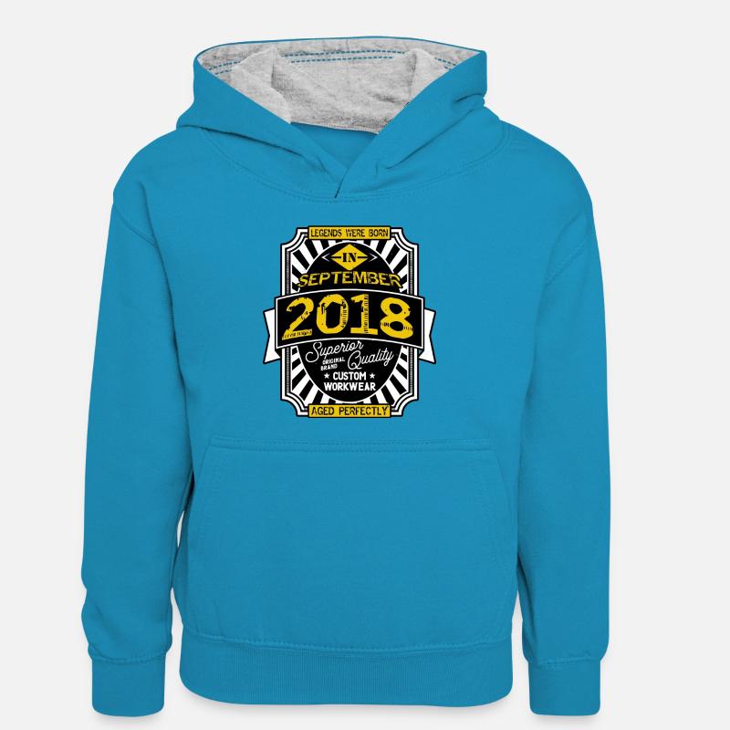 2018 SEPTEMBER - Sweat à capuche contrasté Ado - bleu paon/gris chiné
