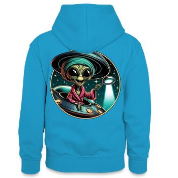Außerirdischer Detektiv im UFO-Licht - Teenager Kontrast-Hoodie - Pfauenblau/Grau meliert - Hinten