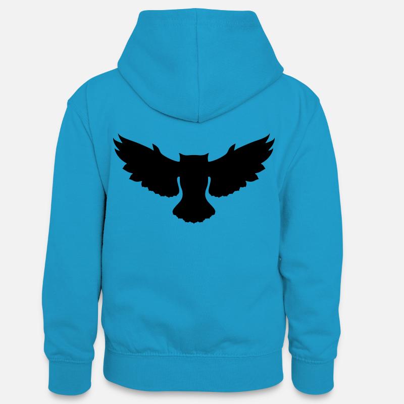 hibou volant - Sweat à capuche contrasté Ado - bleu paon/gris chiné