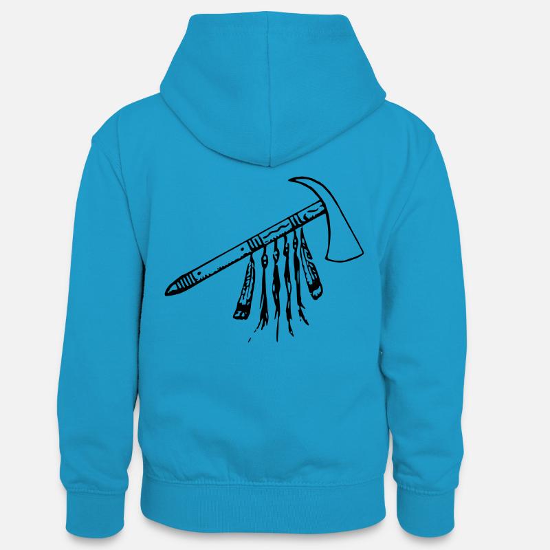 tomahawk - Sweat à capuche contrasté Ado - bleu paon/gris chiné