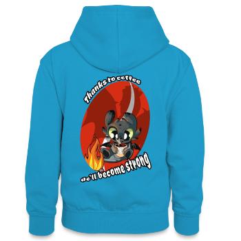Mignon Bébé Dragon rouge qui boit son café - Sweat à capuche contrasté Ado - bleu paon/gris chiné - Dos