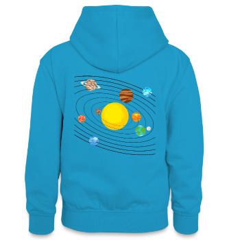 Sonnensystem - Teenager Kontrast-Hoodie - Pfauenblau/Grau meliert - Hinten