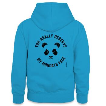 Visage du lundi - Sweat à capuche contrasté Ado - bleu paon/gris chiné - Dos