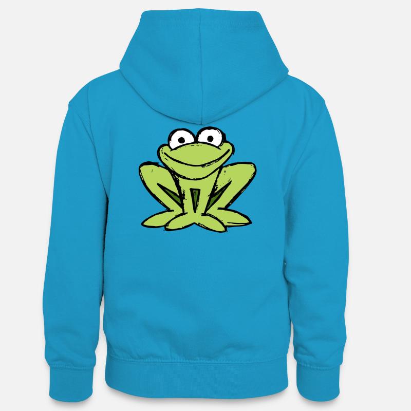 petite grenouille - Sweat à capuche contrasté Ado - bleu paon/gris chiné
