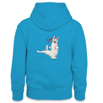 Chat au karaté - Sweat à capuche contrasté Ado - bleu paon/gris chiné - Dos