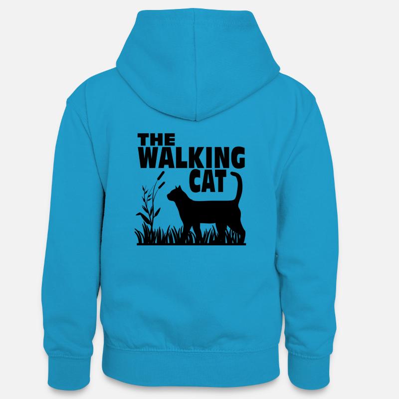 The Walking Cat - Chat - Chat - Sweat à capuche contrasté Ado - bleu paon/gris chiné