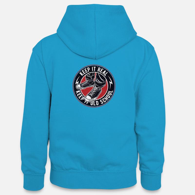 Keep It Keep Real It Old School Vintage - Sweat à capuche contrasté Ado - bleu paon/gris chiné