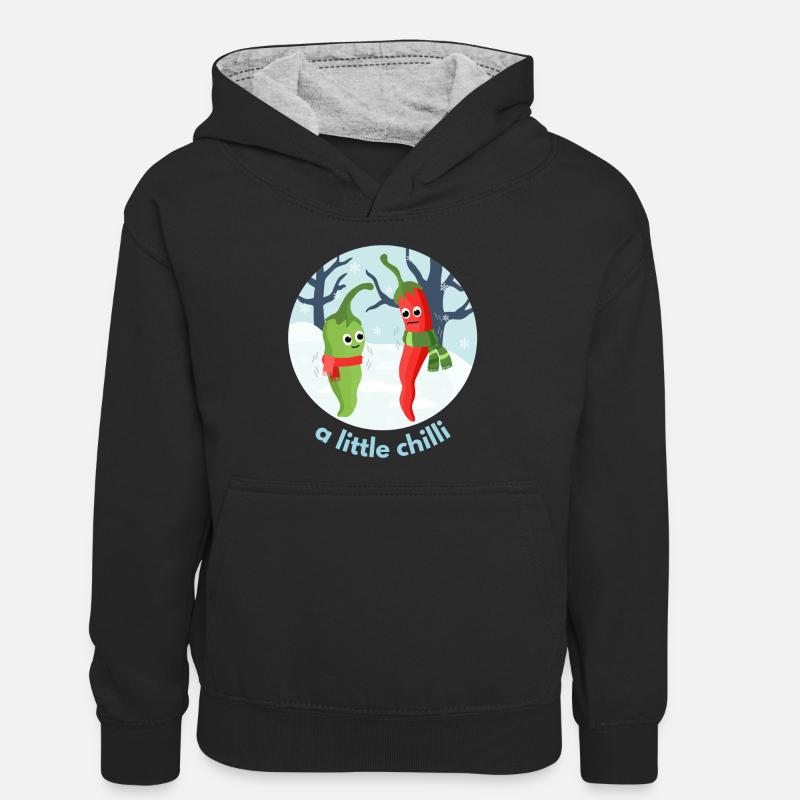 Un peu de piment - Sweat à capuche contrasté Ado - noir/gris chiné