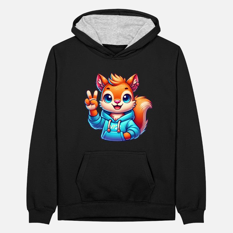 Friedliches Cartoon-Eichhörnchen im Kapuzenpullover Teenager Kontrast-Hoodie