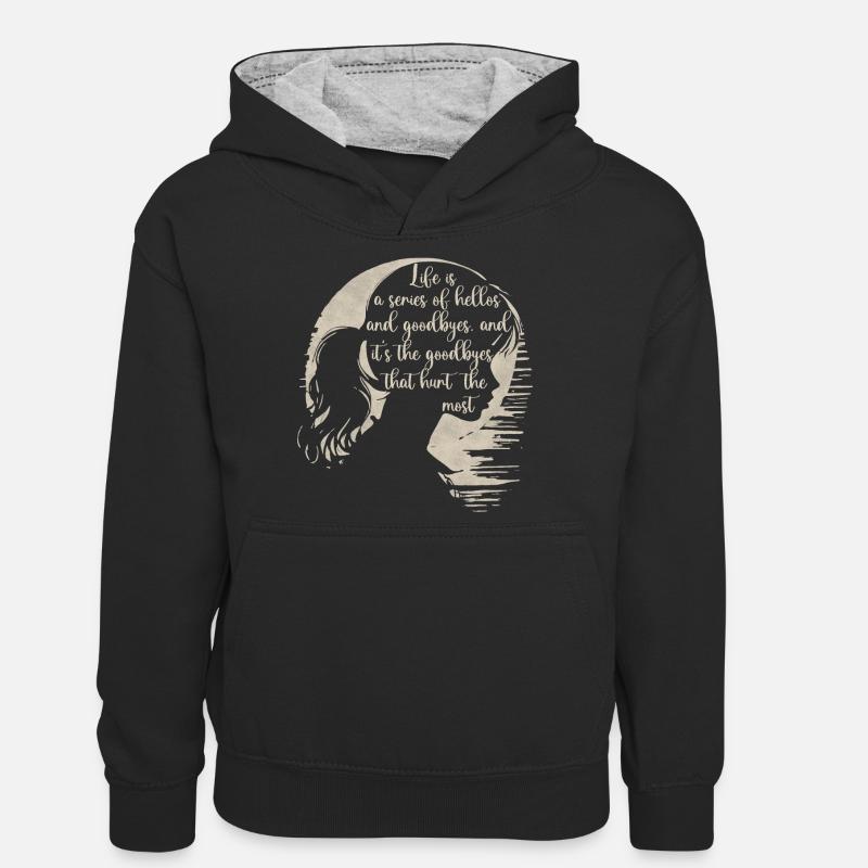 Phrase triste - Sweat à capuche contrasté Ado - noir/gris chiné