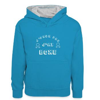Boxe - Sweat à capuche contrasté Ado - bleu paon/gris chiné - Devant
