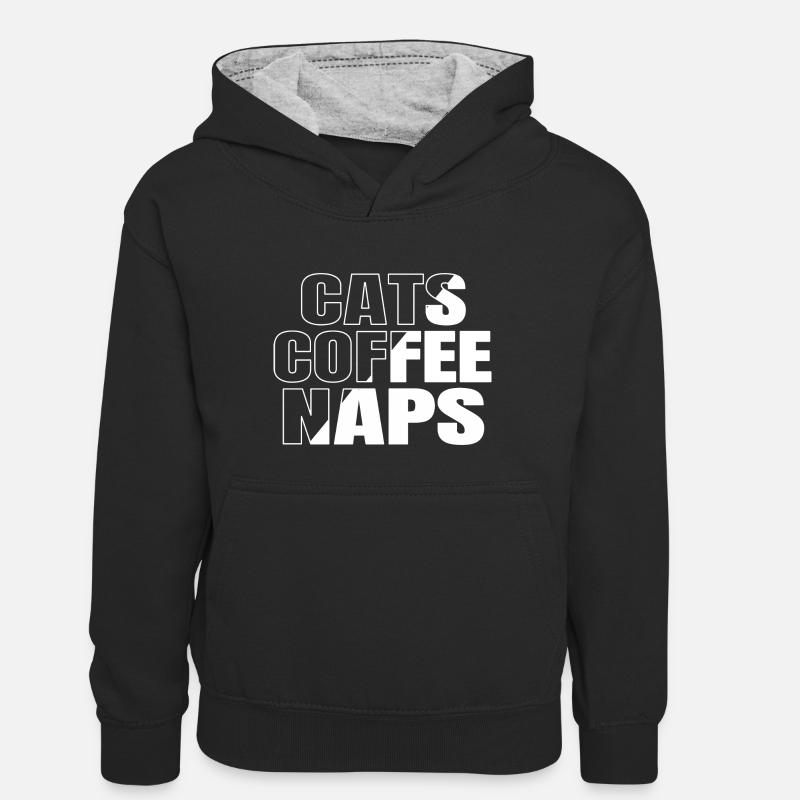 Cartoon Cat Saint-Valentin - Sweat à capuche contrasté Ado - noir/gris chiné