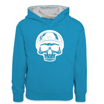 Skeleton Biker - Sweat à capuche contrasté Ado - bleu paon/gris chiné - Devant