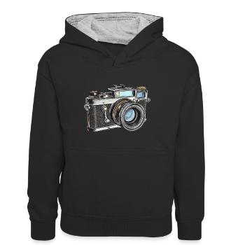 Kamera Retro Zeichnung - Teenager Kontrast-Hoodie - Schwarz/Grau meliert - Vorne