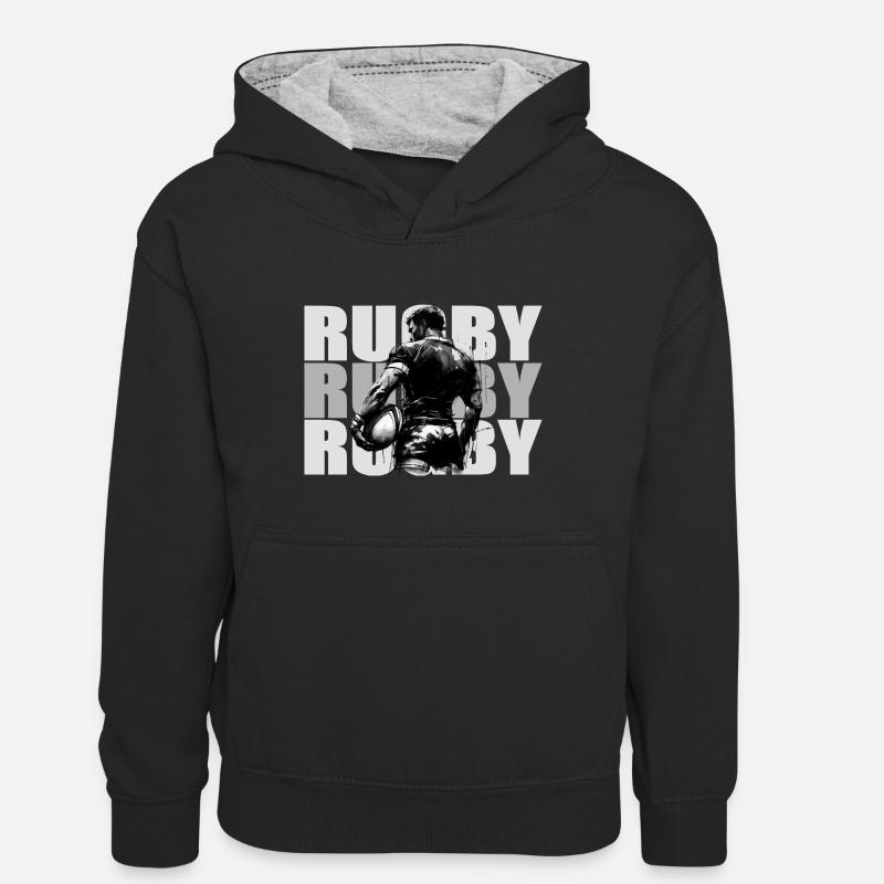 Rugby - Sweat à capuche contrasté Ado - noir/gris chiné