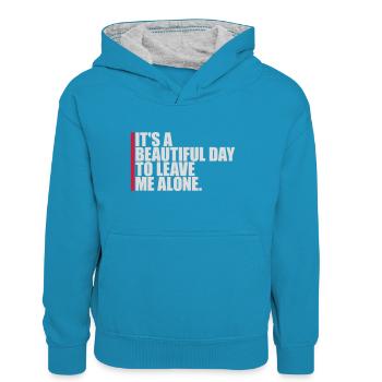 leave me alone day - Teenager Kontrast-Hoodie - Pfauenblau/Grau meliert - Vorne