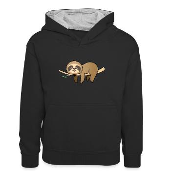 Faultier schläft auf einem Ast - Teenager Kontrast-Hoodie - Schwarz/Grau meliert - Vorne