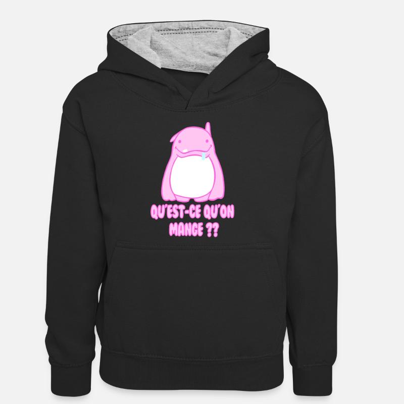 manger ! - Sweat à capuche contrasté Ado - noir/gris chiné