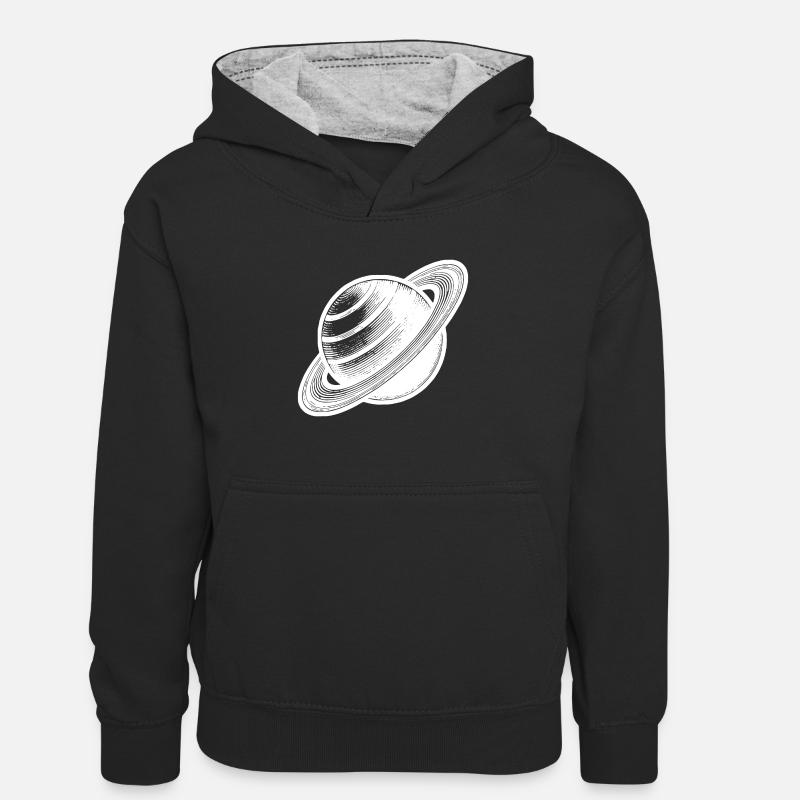 Planète aux anneaux Saturne avec système d’anneaux dans le système solaire - Sweat à capuche contrasté Ado - noir/gris chiné