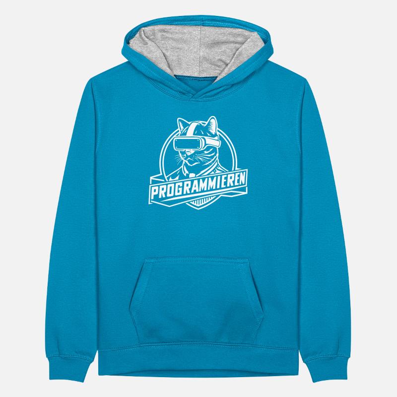 Coder-Katze Lustig Programmieren Geek Geschenk Teenager Kontrast-Hoodie