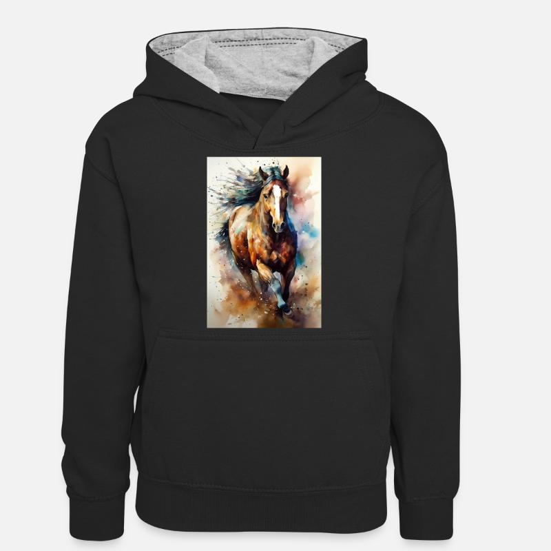 Equitation Equitation Equitation Saut d’obstacles - Sweat à capuche contrasté Ado - noir/gris chiné