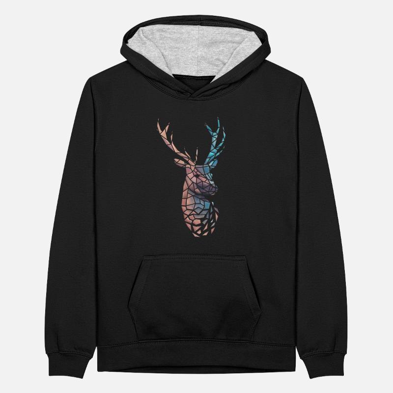 Low poly deer gradient Teenager Contrast Hoodie
