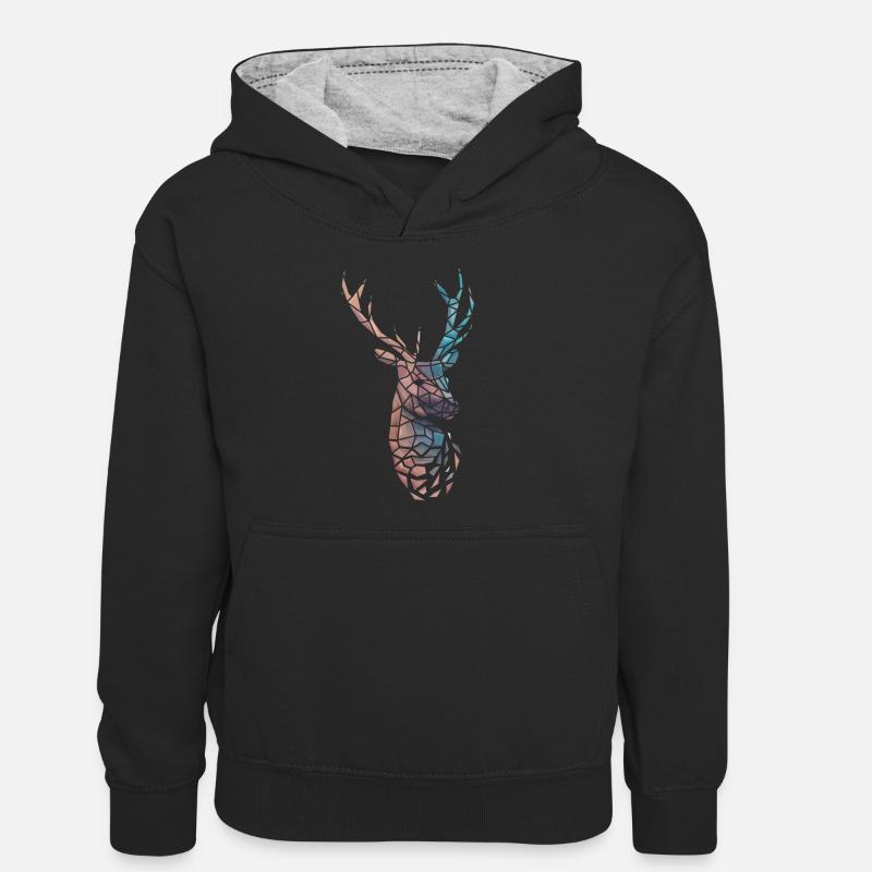 Gradient de cerf low poly - Sweat à capuche contrasté Ado - noir/gris chiné