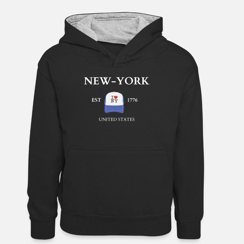 NEW YORK - Sweat à capuche contrasté Ado - noir/gris chiné